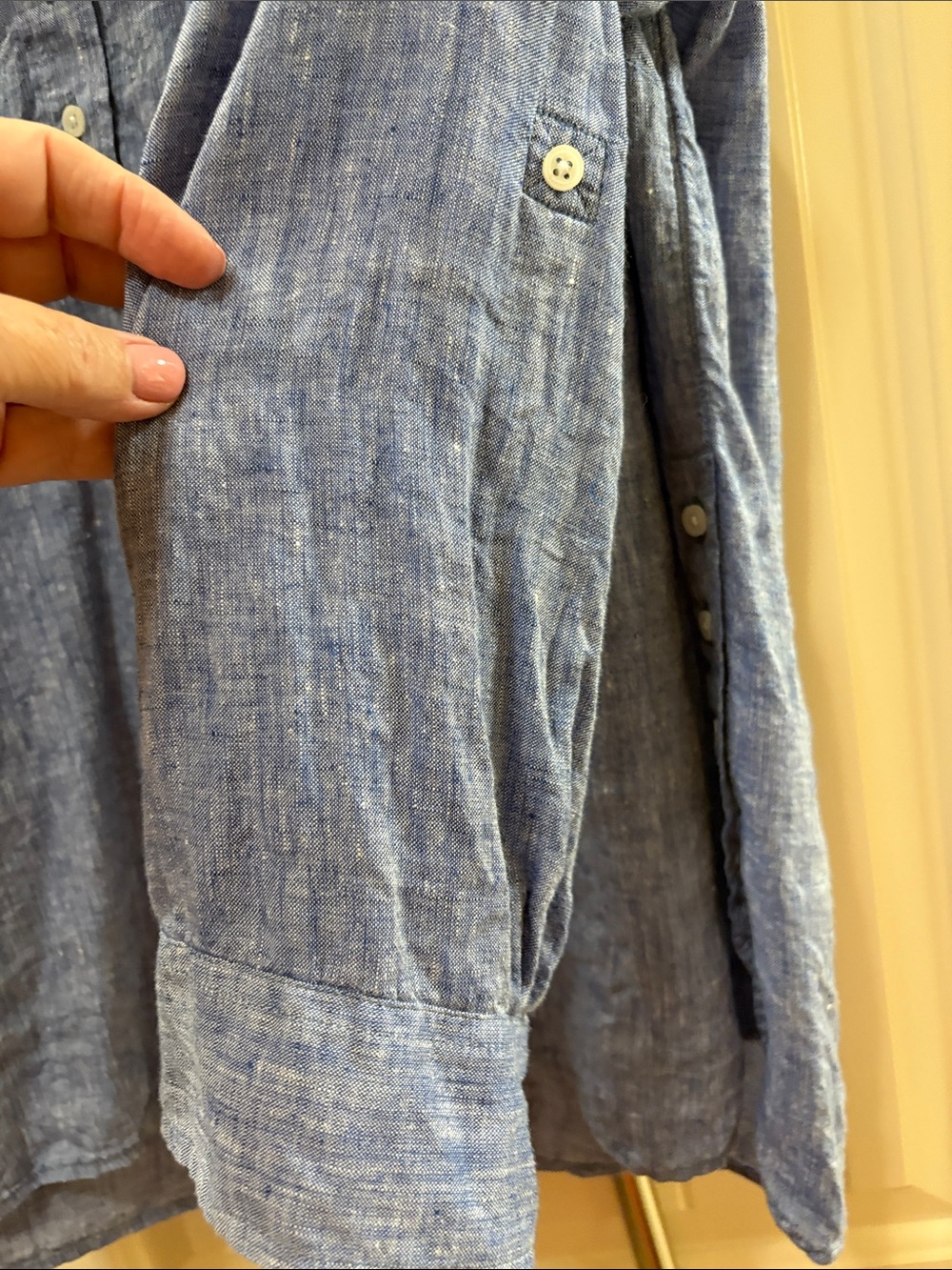 Talbots Light Blue Linen Casual Button-Front Shirt - Picture 3 of 4